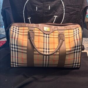 Burberry Beige and Brown Checkered Duffel Bag